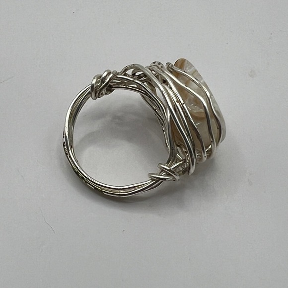 Artisan Silver Tone‎ Wrap Ring White Stone Hand Made Size 6 - Picture 2 of 8